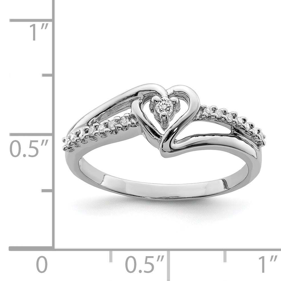 Sterling Silver Rhodium Diam. Heart Ring