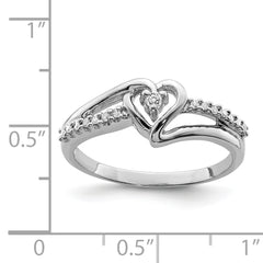 Sterling Silver Rhodium Diam. Heart Ring