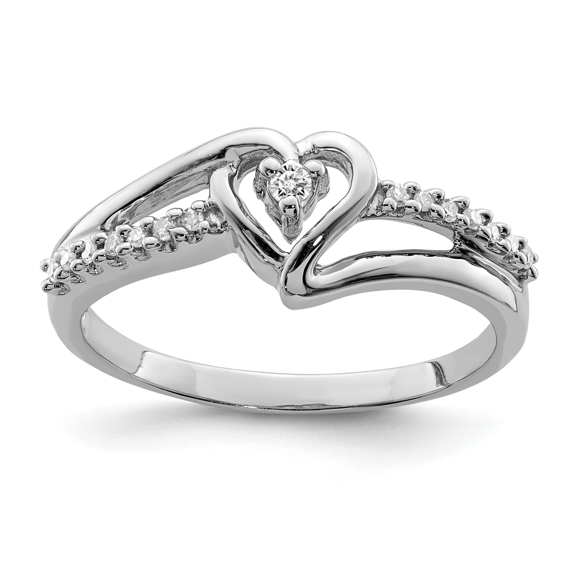 Sterling Silver Rhodium Diam. Heart Ring