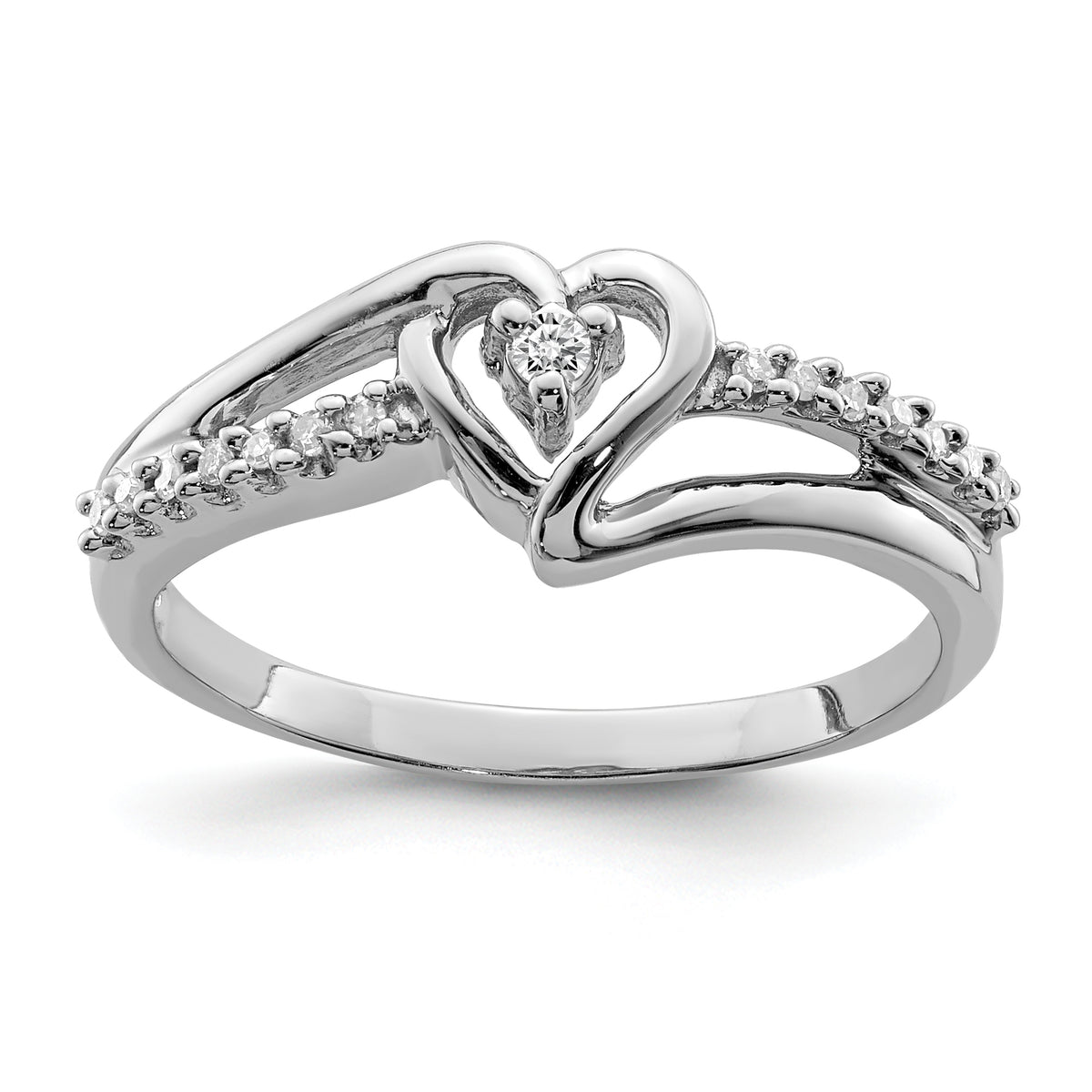 Sterling Silver Rhodium Diam. Heart Ring