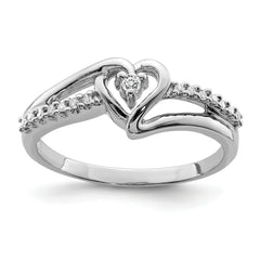 Sterling Silver Rhodium Diam. Heart Ring