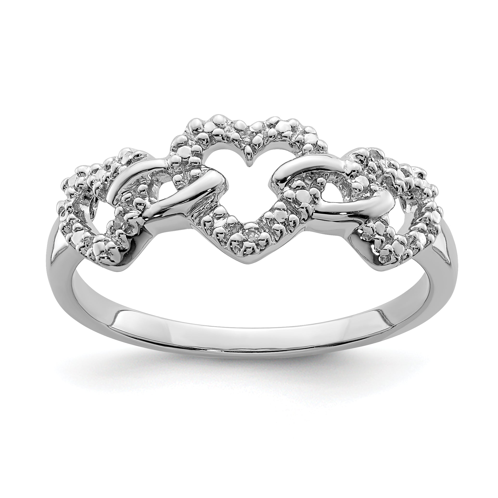 Sterling Silver Rhodium Plated Diamond Triple Heart Ring Main image