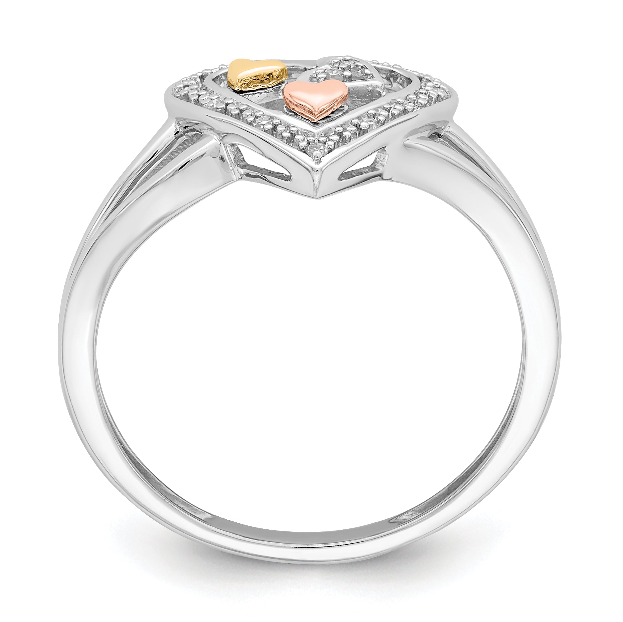 Sterling Silver Rhodium Plated with Gold-tone & Rose-tone Accent Diamond Ring Secondary image