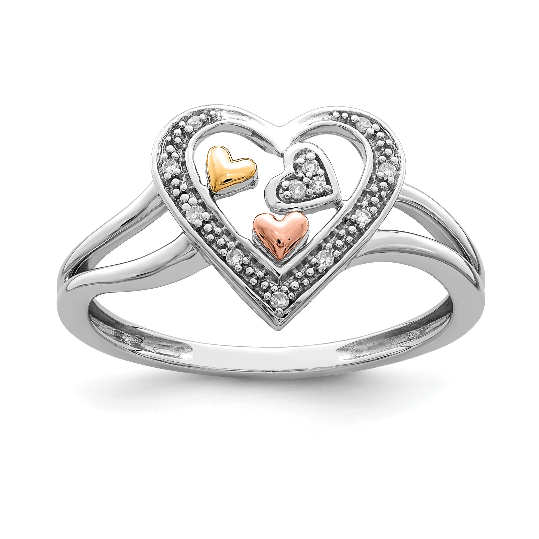 Sterling Silver Rhodium Plated with Gold-tone & Rose-tone Accent Diamond Ring Main image