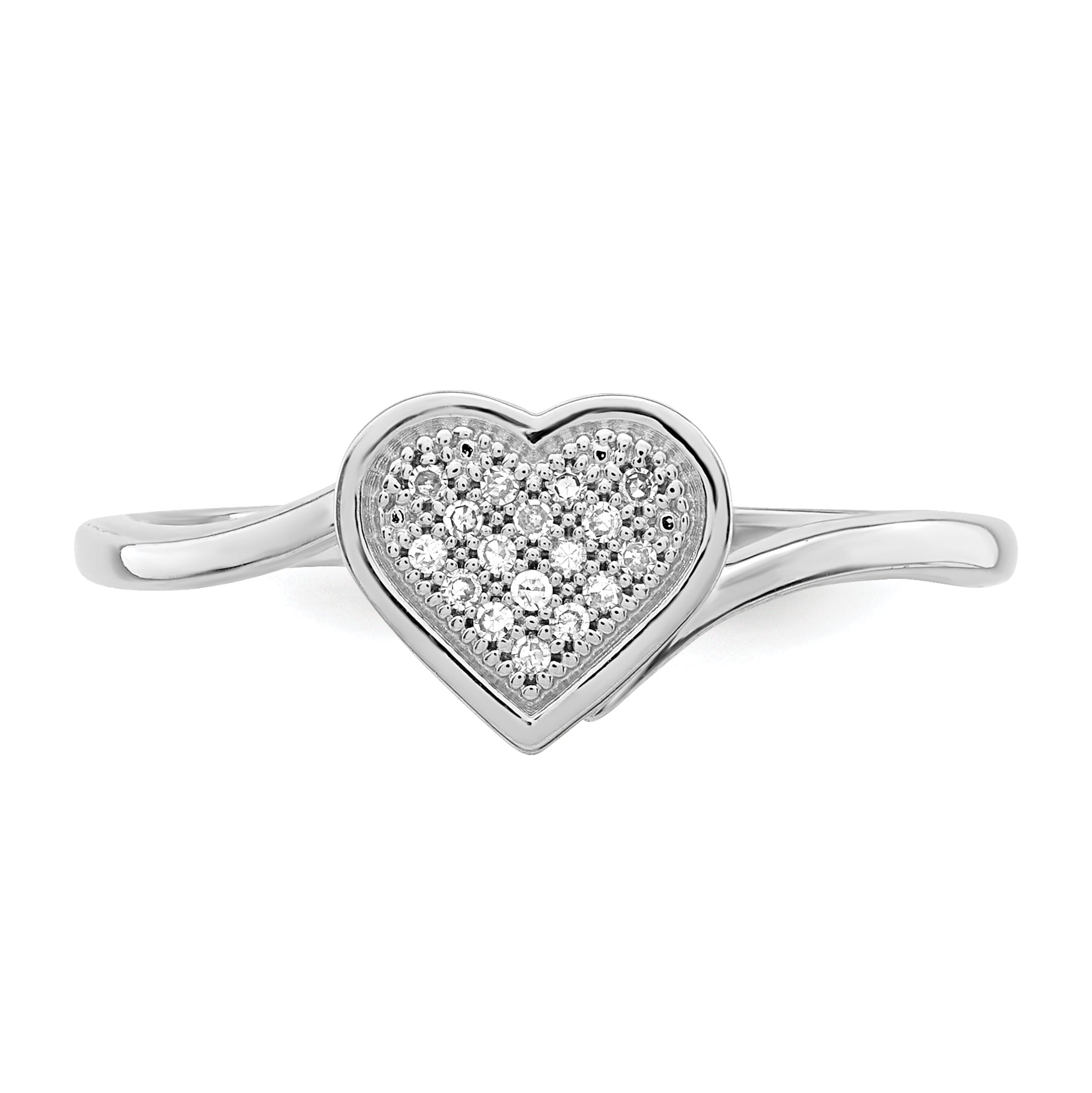 Sterling Silver Rhodium Plated Diamond Heart Ring