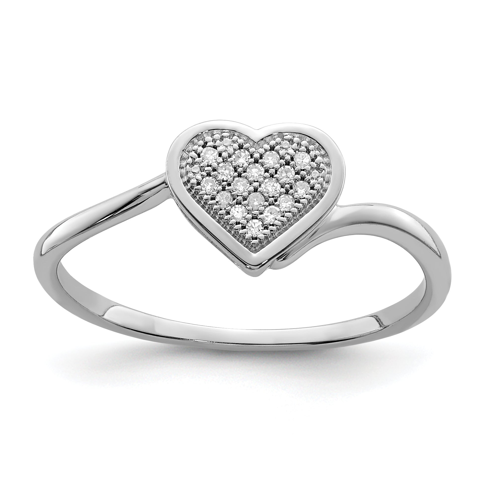 Sterling Silver Rhodium Plated Diamond Heart Ring Main image