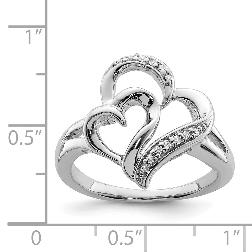Sterling Silver Rhodium Diam. Heart Ring