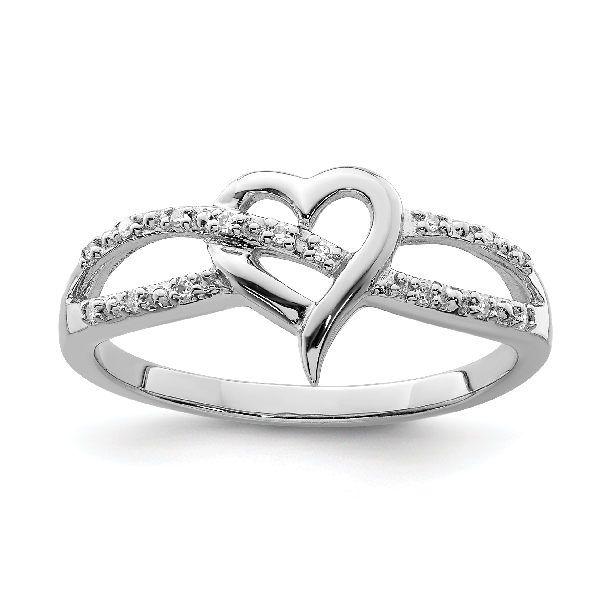 Sterling Silver Rhodium Plated Diamond Heart Ring Main image
