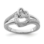 Sterling Silver Rhodium Plated Diamond Double Heart Ring