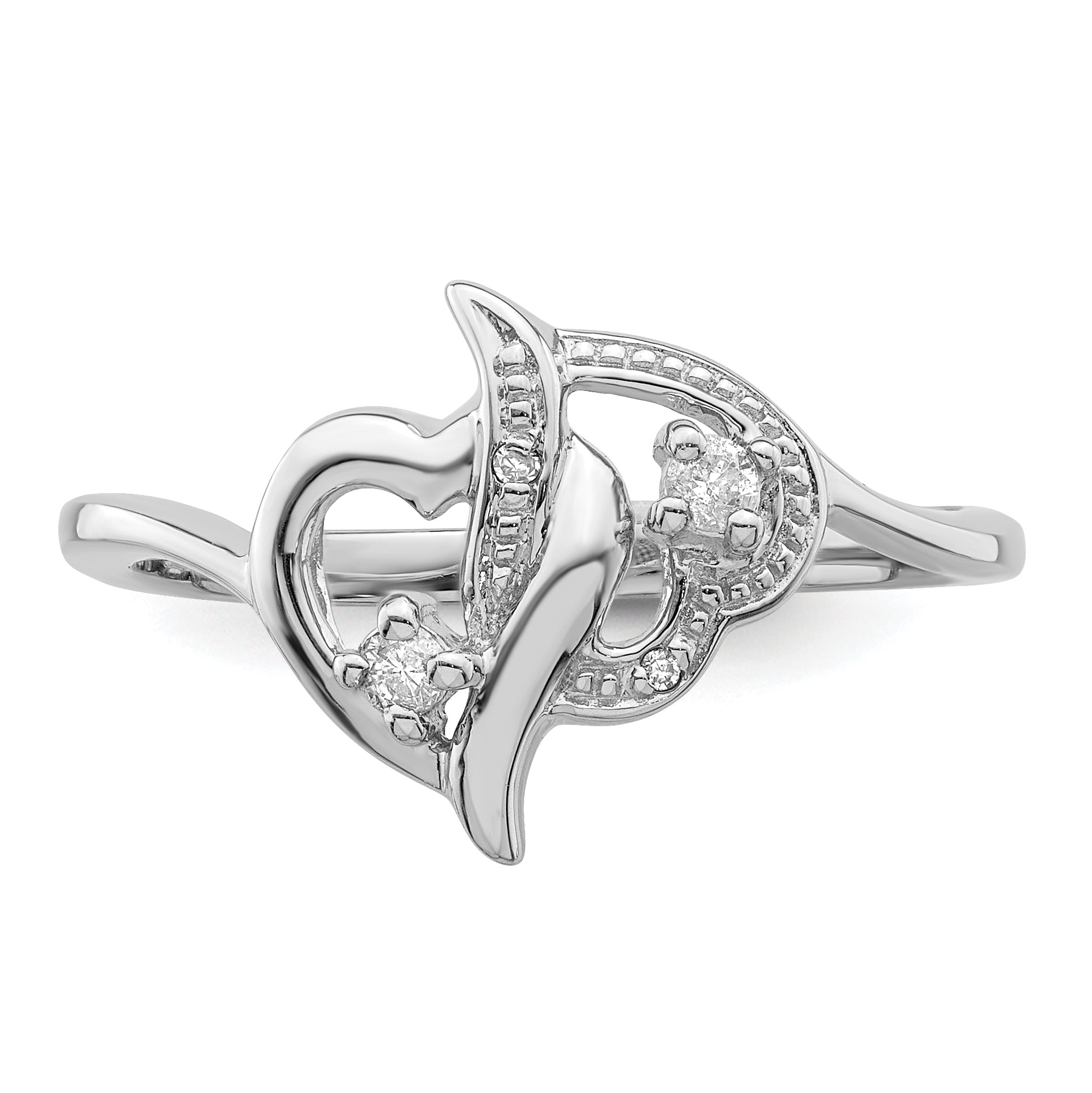 Sterling Silver Rhodium Plated Diamond Double Heart Ring