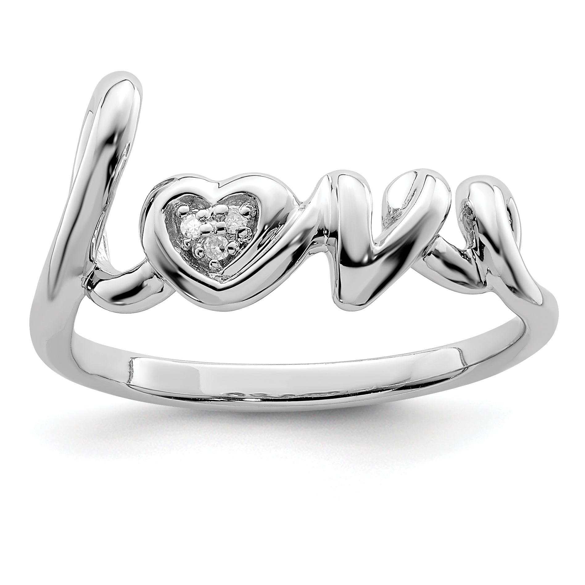 Sterling Silver Rhodium Plated Diamond LOVE Ring Main image