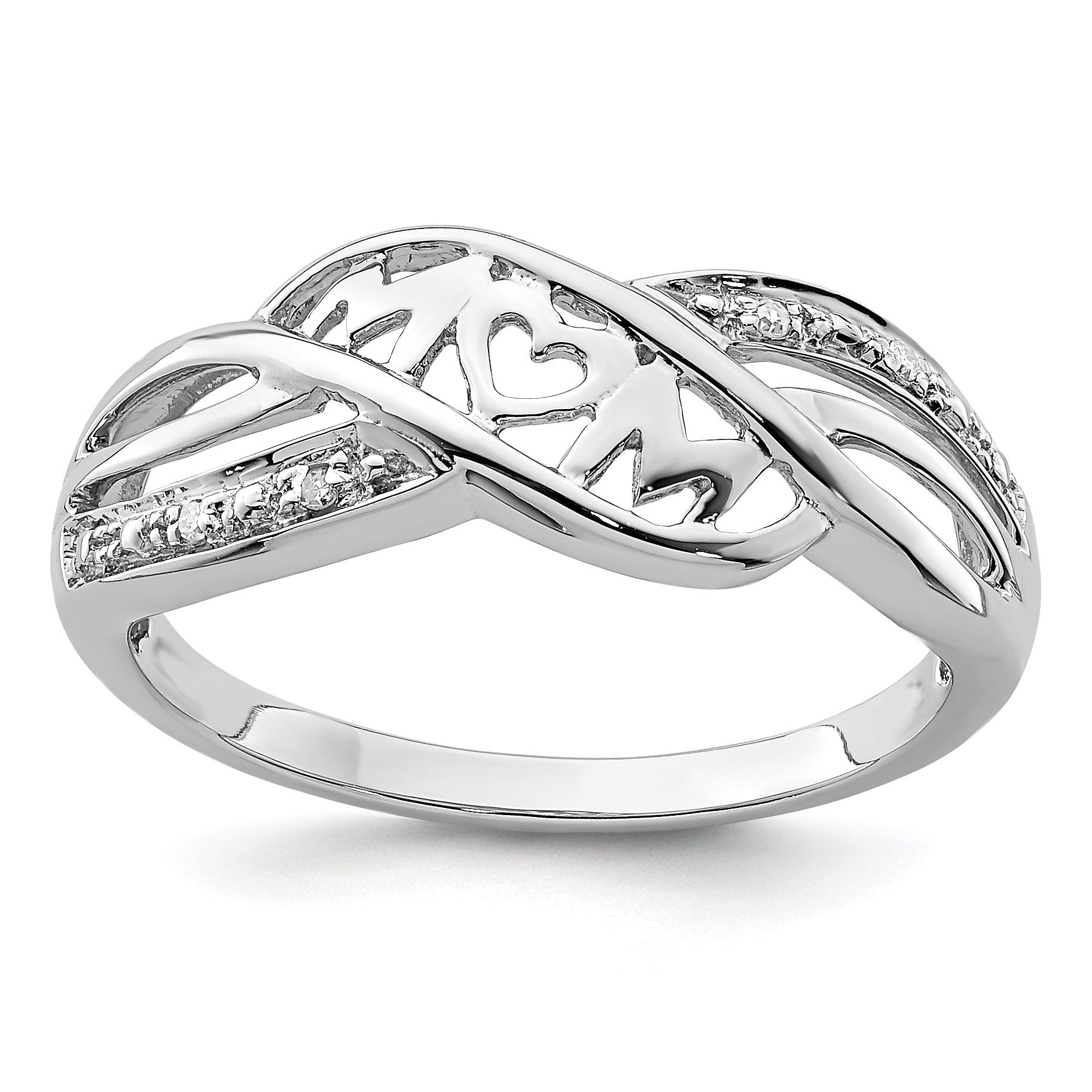 Sterling Silver Rhodium Plated Diamond Heart MOM Ring Main image