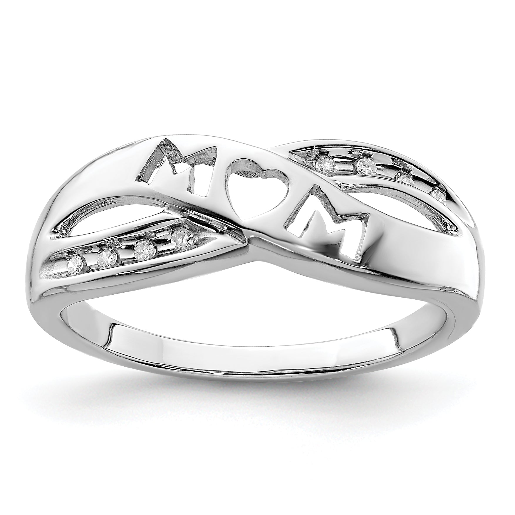 Sterling Silver Rhodium Plated Diamond MOM Ring Main image