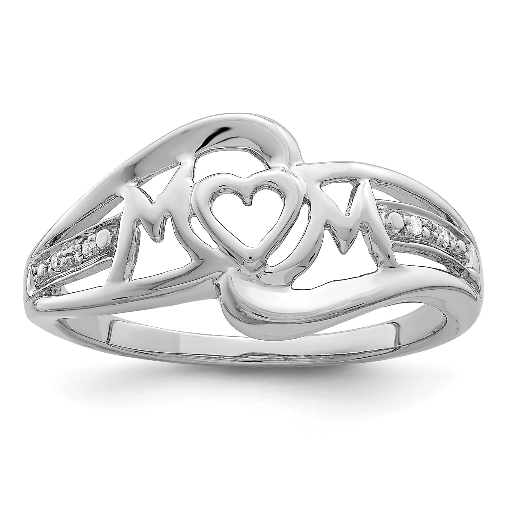 Sterling Silver Rhodium Plated Diamond Heart MOM Ring Main image