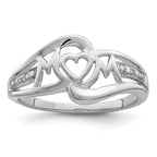 Sterling Silver Rhodium Plated Diamond Heart MOM Ring