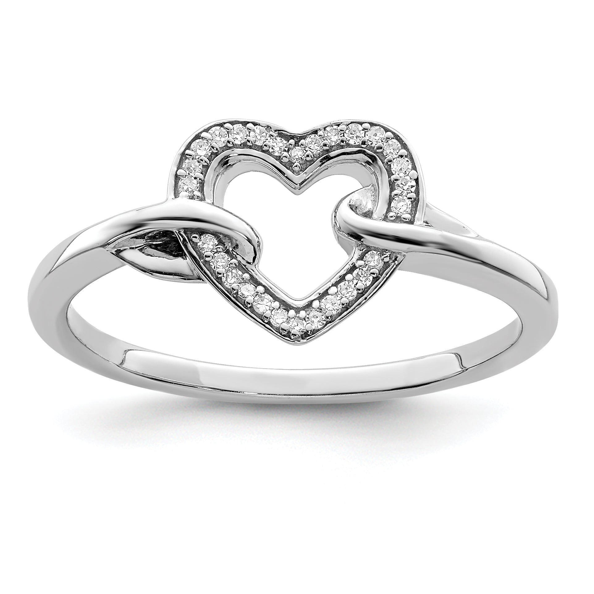 Sterling Silver Rhodium Plated Diamond Heart Ring Main image