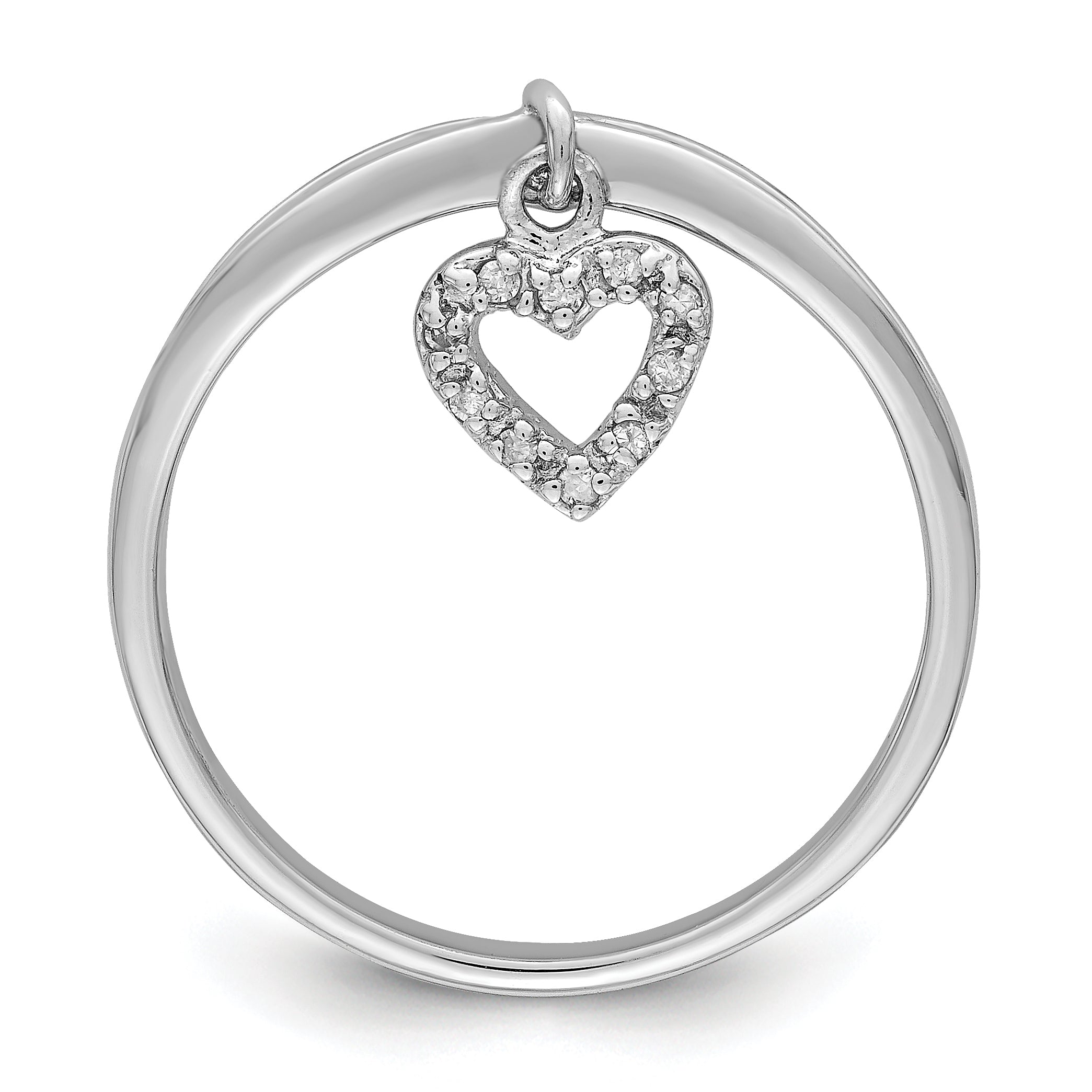 Sterling Silver Rhodium Plated Diamond Heart Dangle Ring Secondary image