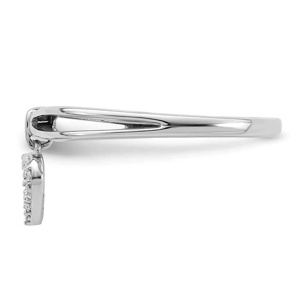 Sterling Silver Rhodium Plated Diamond Heart Dangle Ring