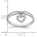 Sterling Silver Rhodium Plated Diamond Heart Dangle Ring