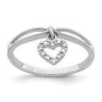 Sterling Silver Rhodium Plated Diamond Heart Dangle Ring