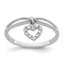 Sterling Silver Rhodium Plated Diamond Heart Dangle Ring