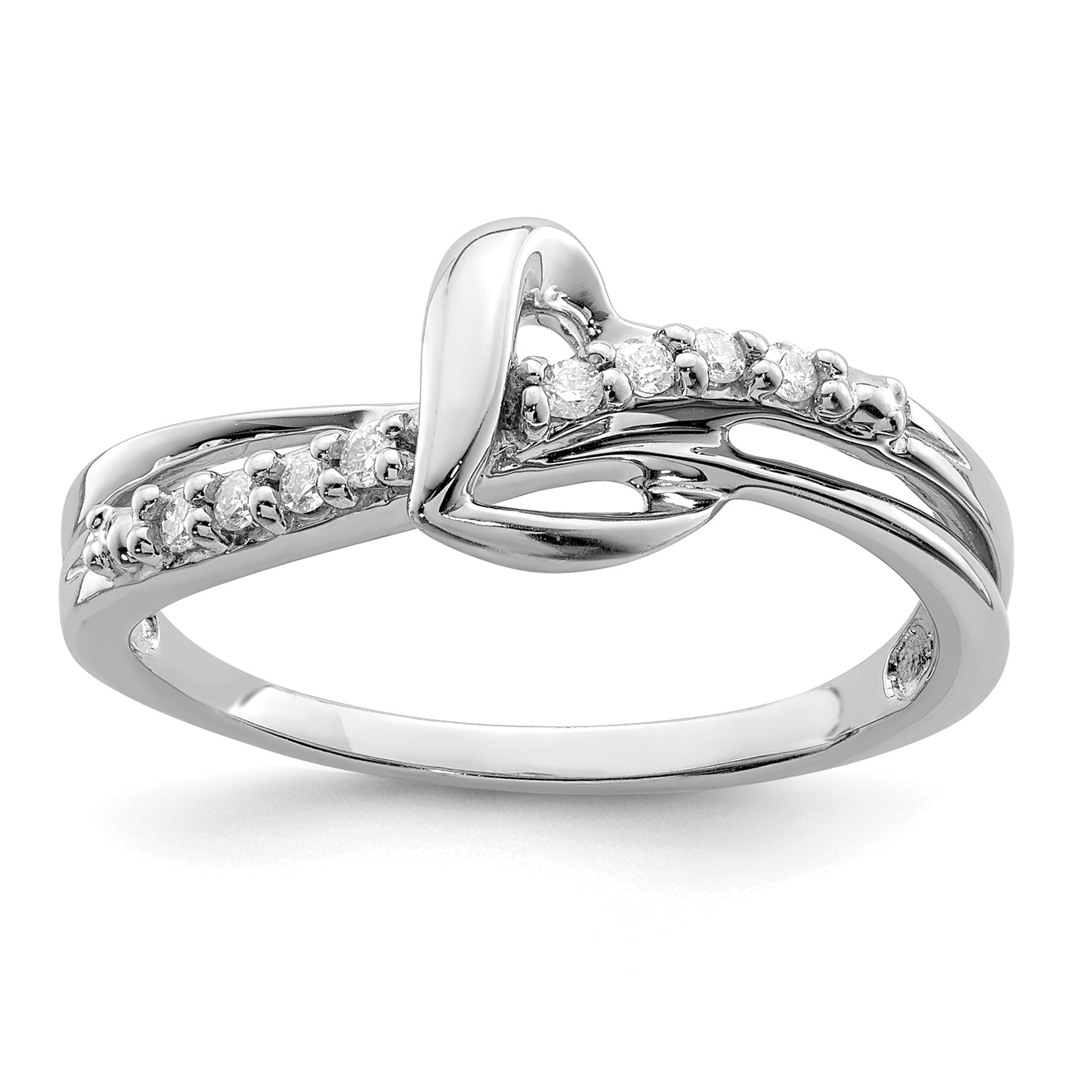 Sterling Silver Rhodium Plated Diamond Heart Ring Main image