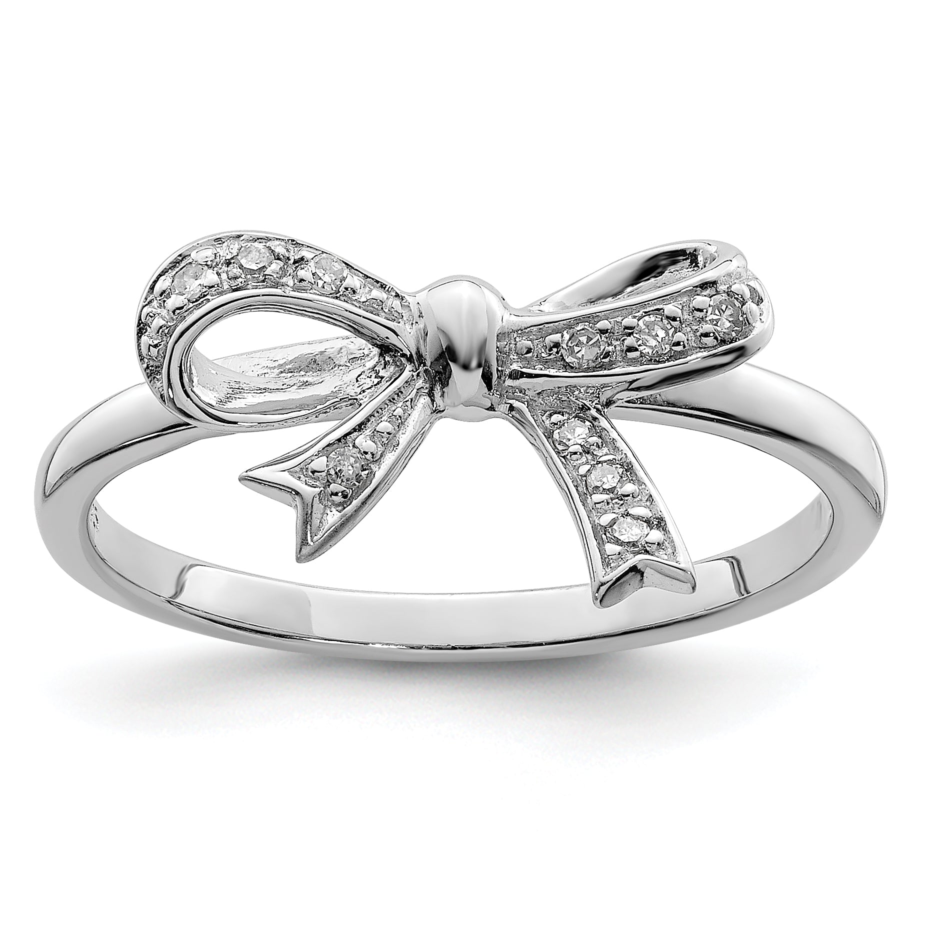 Sterling Silver Rhodium Plated Diamond Bow Ring Main image