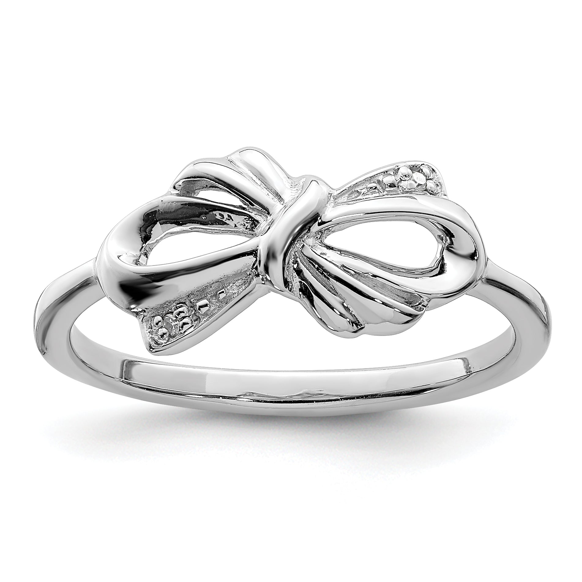 Sterling Silver Rhodium Plated Diamond Bow Ring Main image