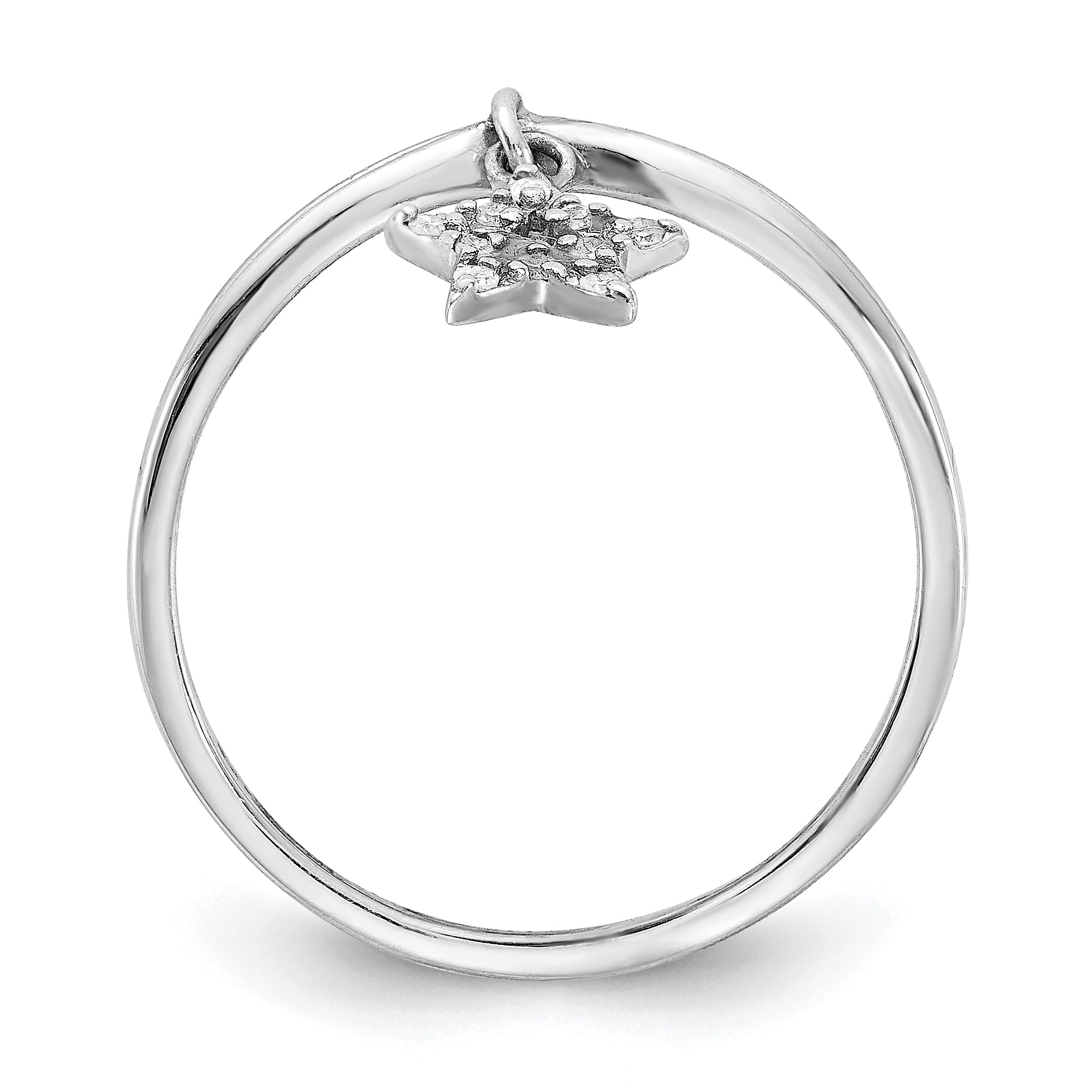 Sterling Silver Rhodium Plated Diamond Star Dangle Ring Secondary image