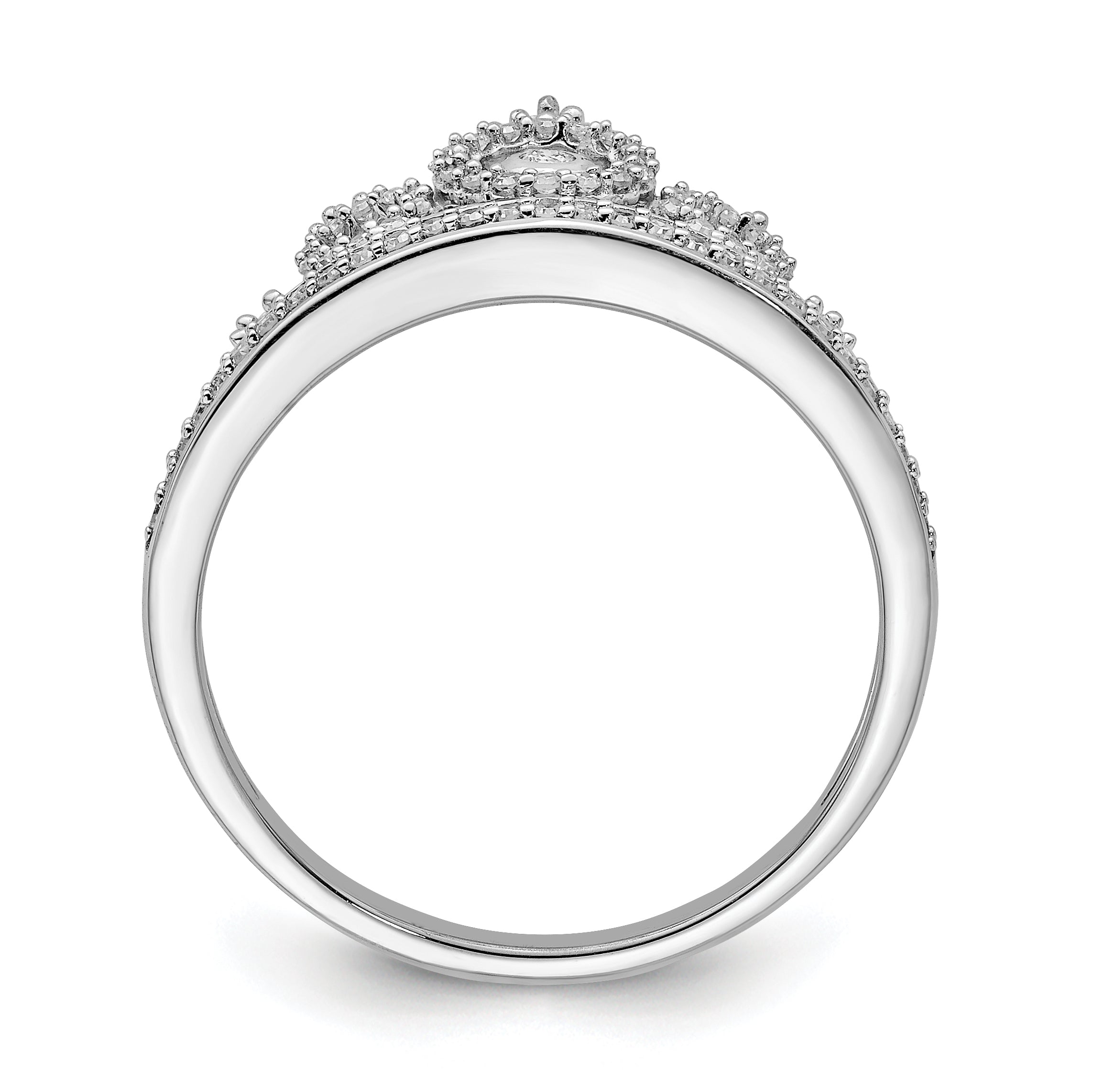 Sterling Silver Rhodium Plated Diamond Crown Ring Secondary image