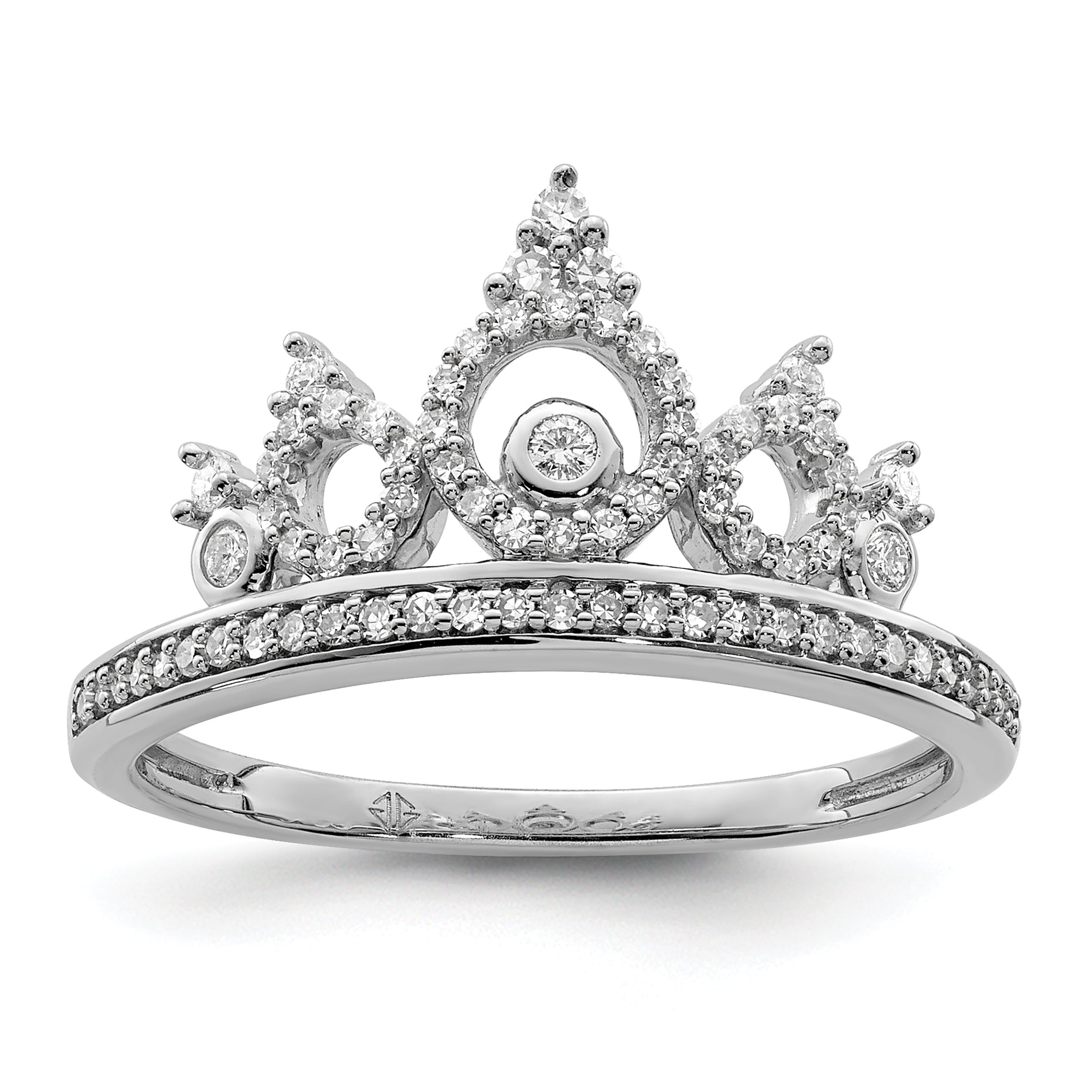 Sterling Silver Rhodium Plated Diamond Crown Ring Main image