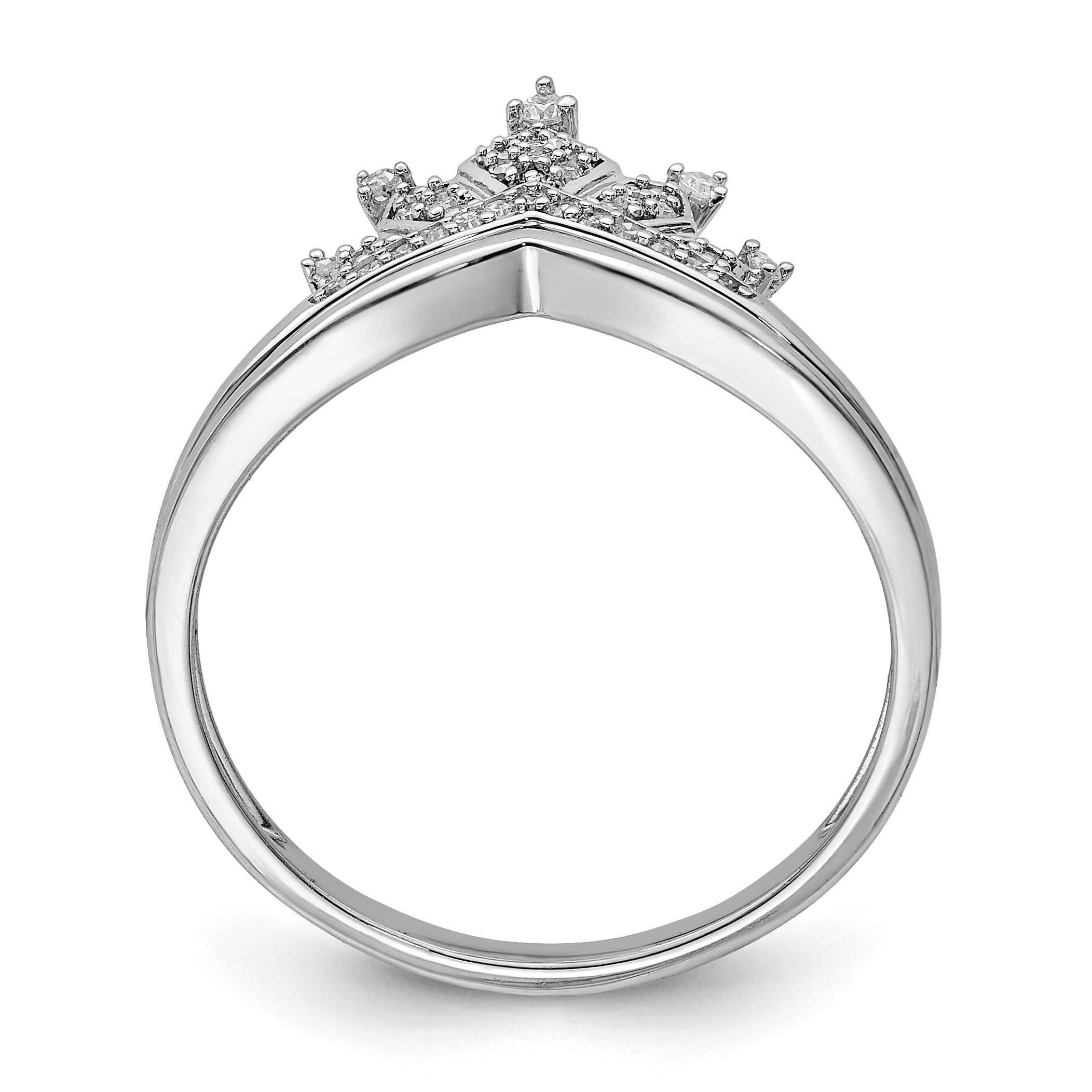 Sterling Silver Rhodium Plated Diamond Crown Ring Secondary image