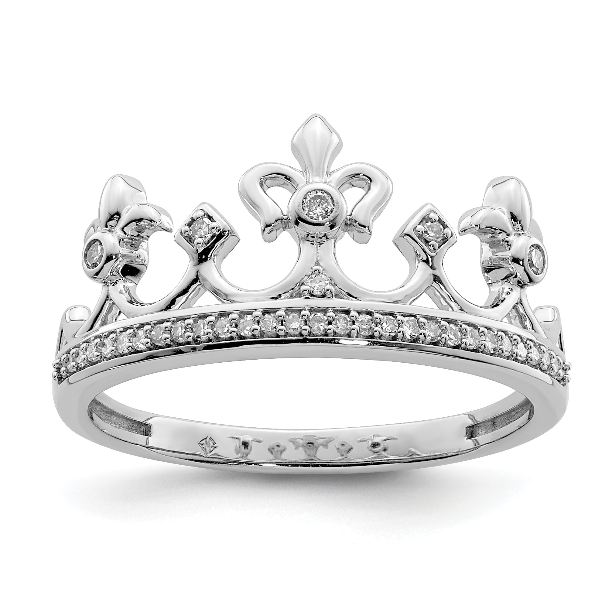 Sterling Silver Rhodium Plated Diamond Crown Ring Main image