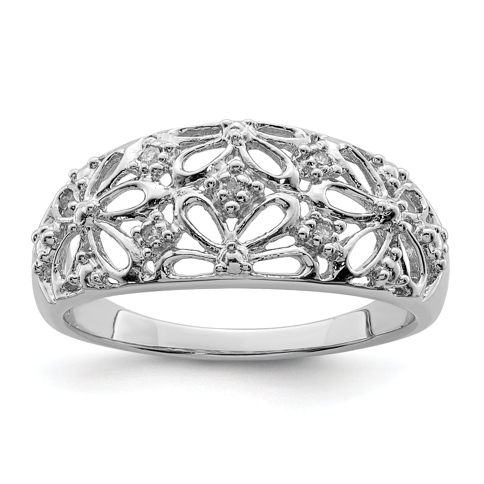 Sterling Silver Rhodium Plated Diamond Ring