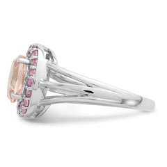 Sterling Silver Rhodium Morganite & Pink Sapphire Oval Ring