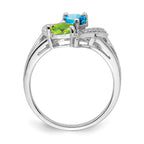 Sterling Silver Rhodium Blue Topaz Peridot Diam. Ring