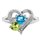 Sterling Silver Rhodium Blue Topaz Peridot Diam. Ring