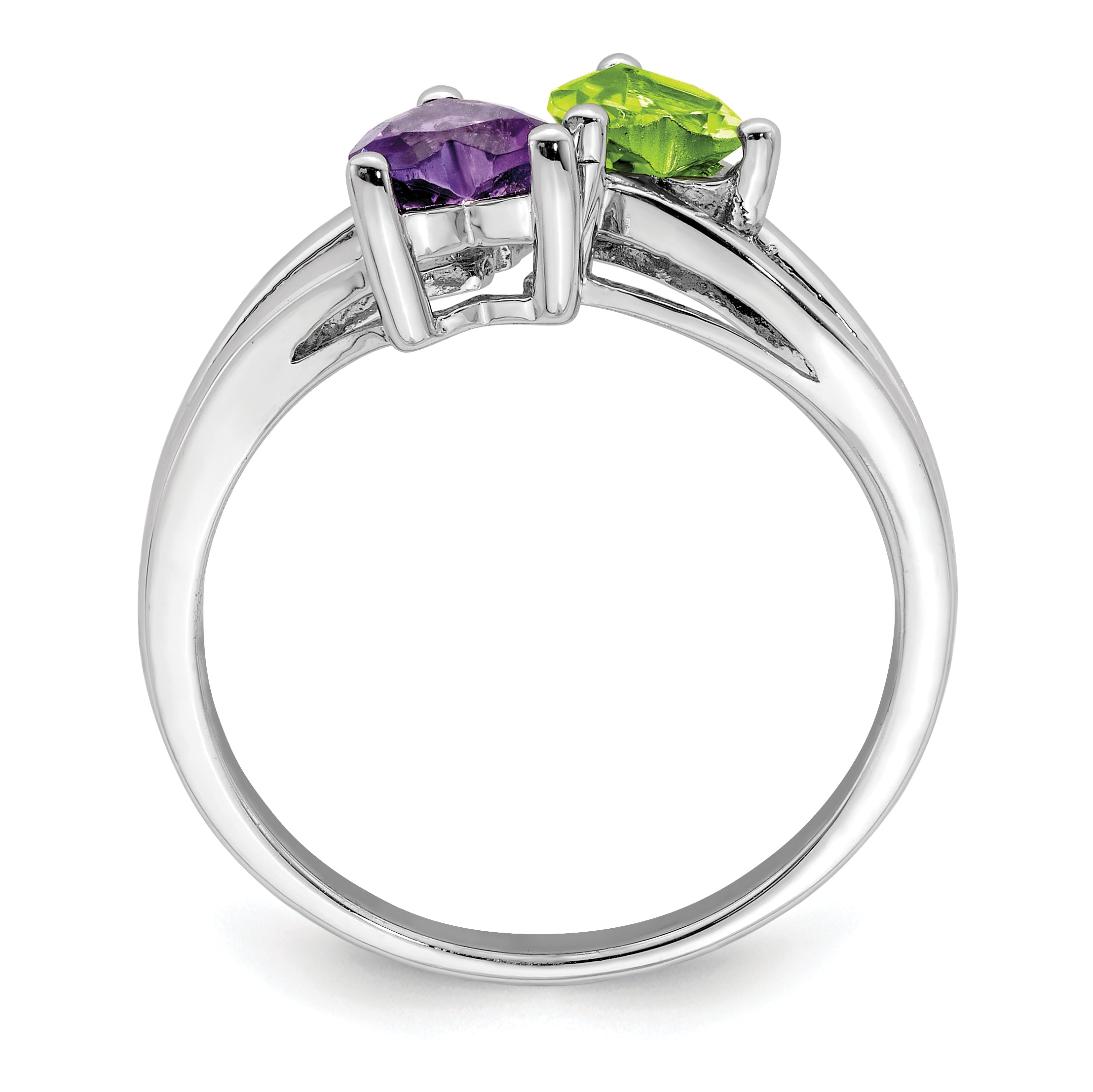 Sterling Silver Rhodium Amethyst & Peridot Diam. Ring Secondary image