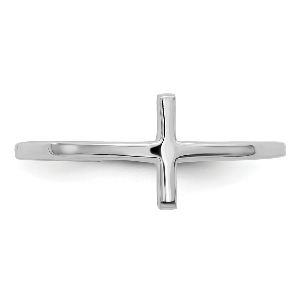 Sterling Silver Rhodium-Plated Sideways CroSterling Silver Ring