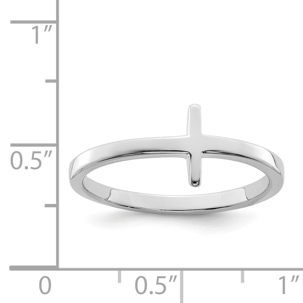 Sterling Silver Rhodium-plated Sideways Cross Ring