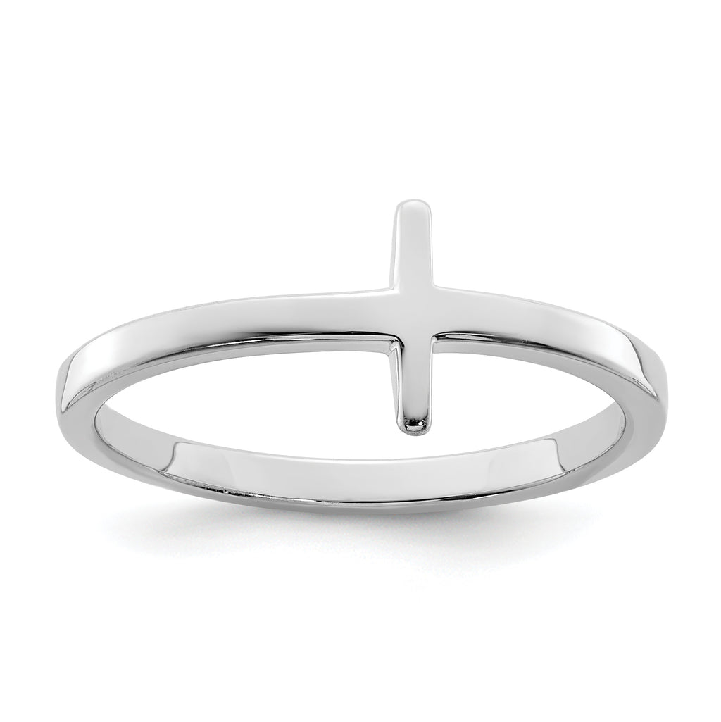 Sterling Silver Rhodium-Plated Sideways CroSterling Silver Ring