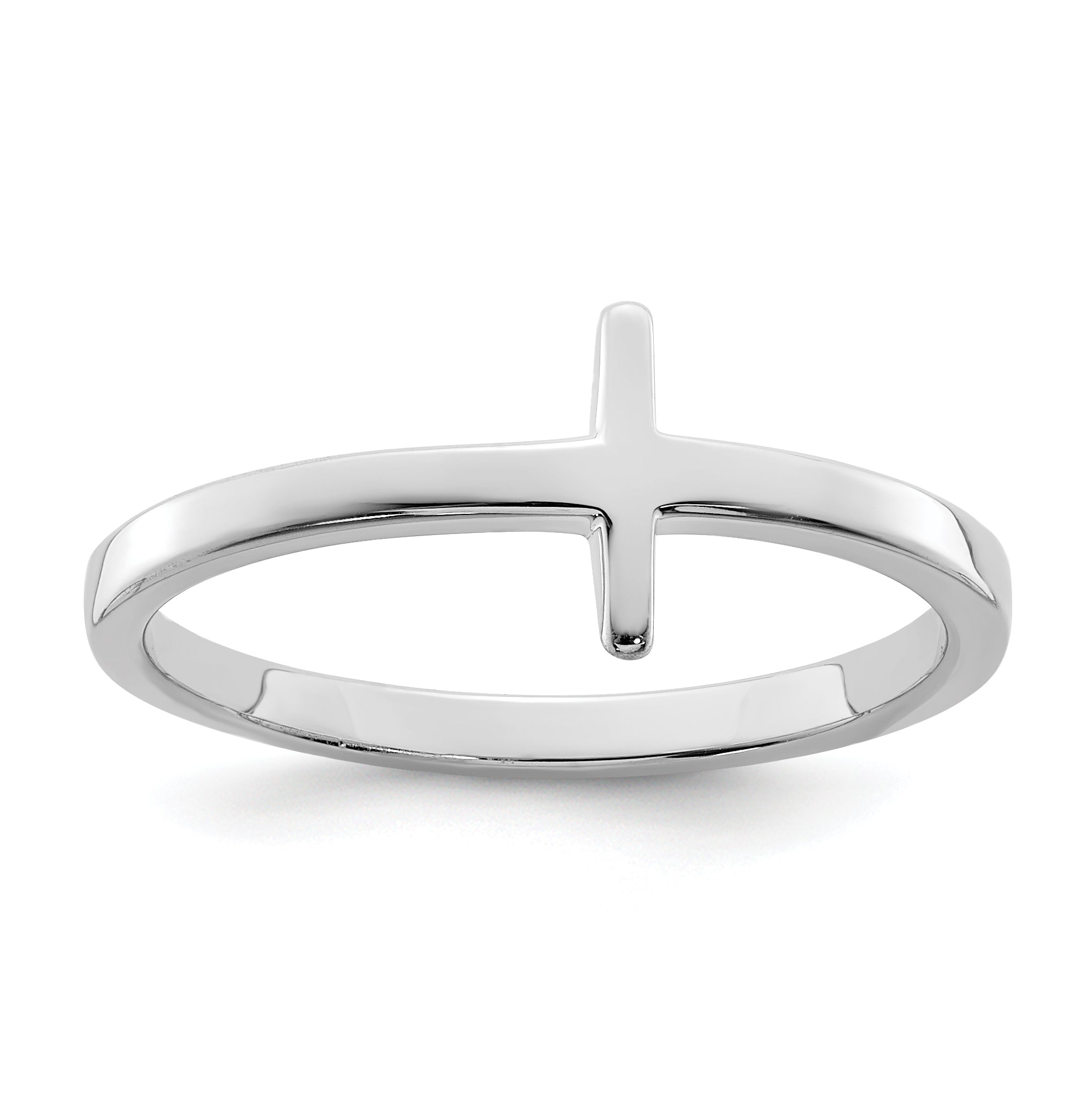 Sterling Silver Rhodium-plated Sideways Cross Ring