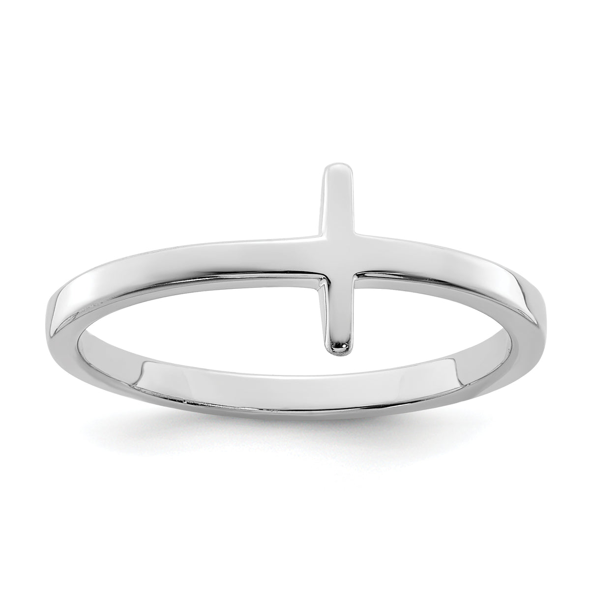 Sterling Silver Rhodium-plated Sideways Cross Ring