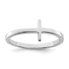 Sterling Silver Rhodium-plated Sideways Cross Ring