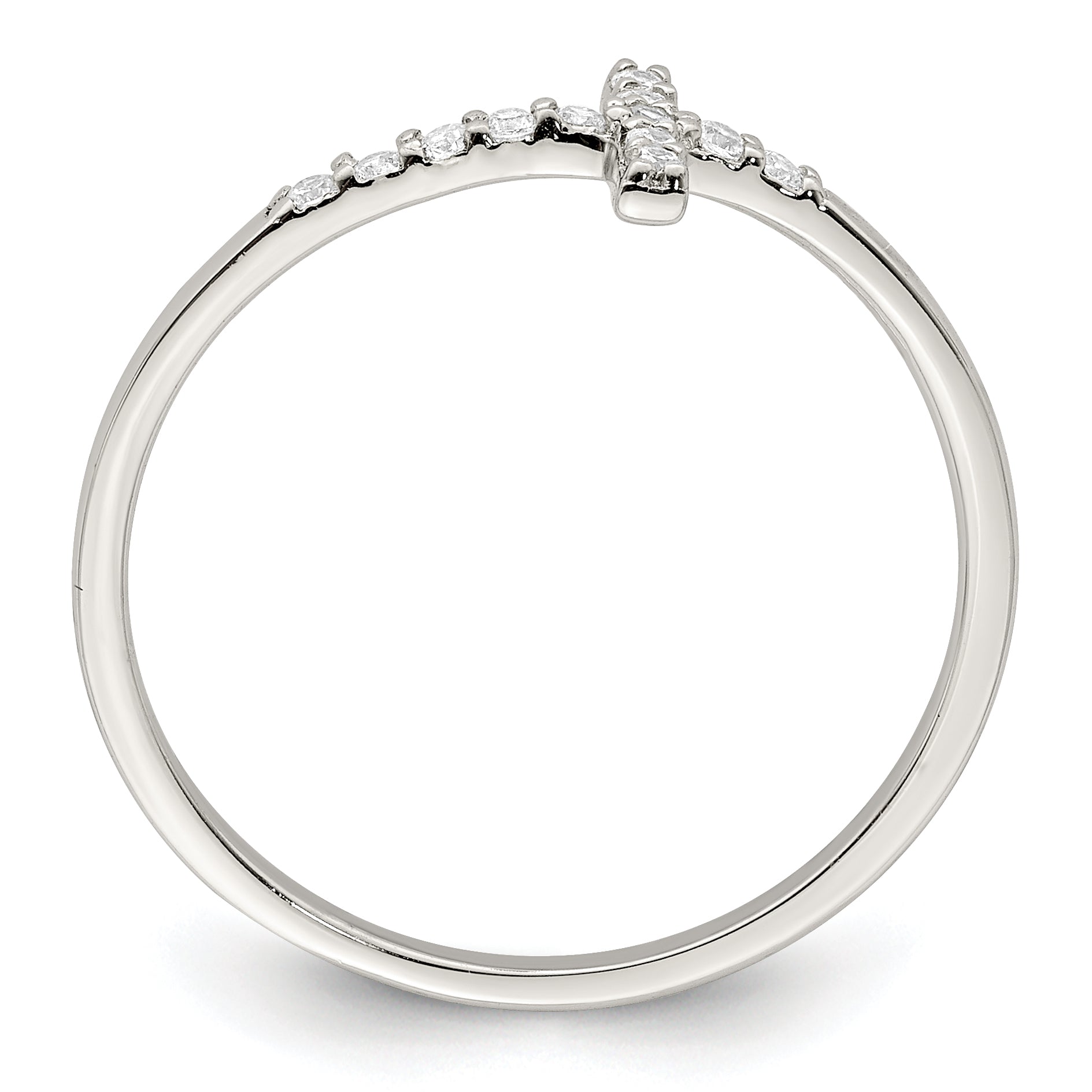 Sterling Silver Rhodium-plated CZ Sideways Cross Ring Secondary image