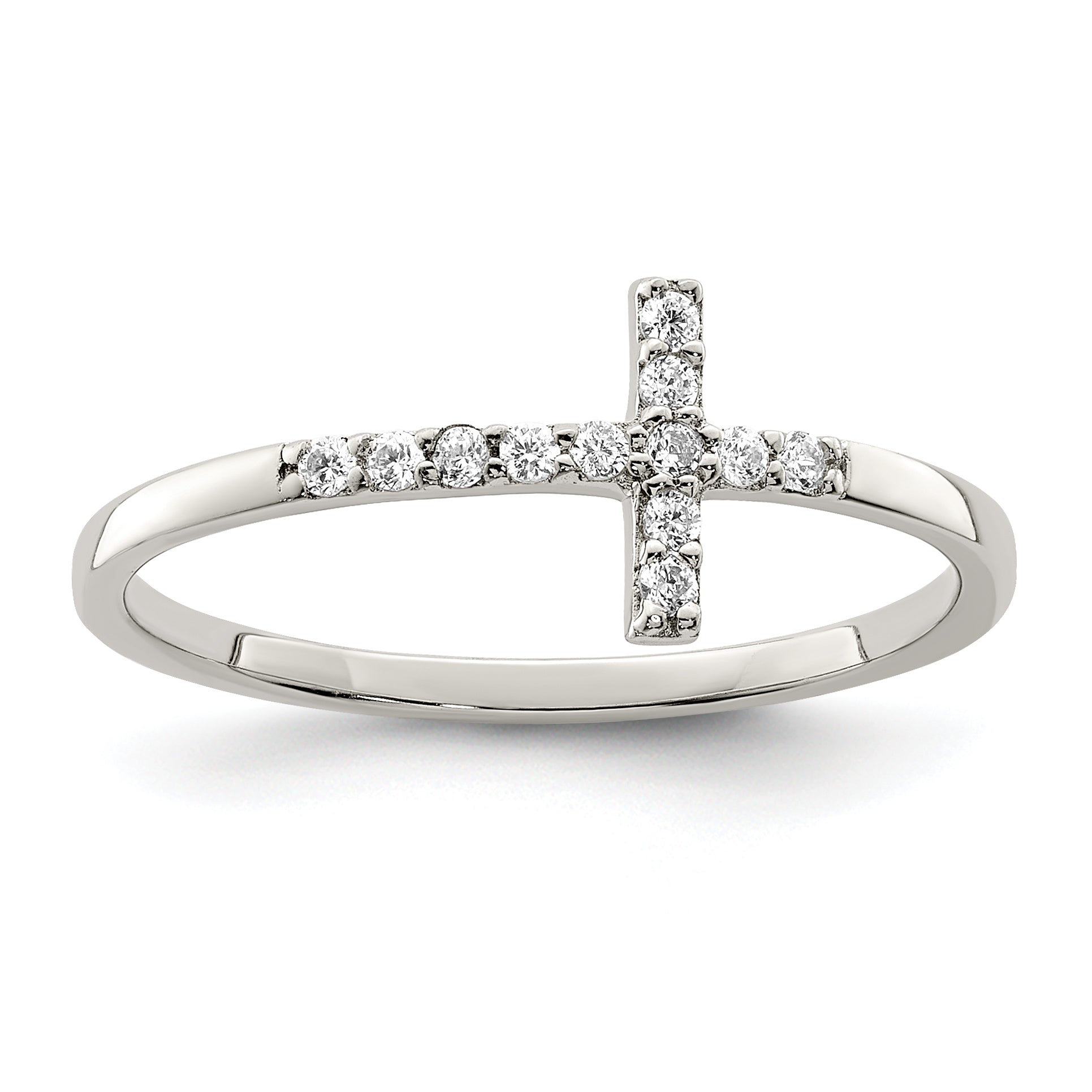 Sterling Silver Rhodium-plated CZ Sideways Cross Ring Main image