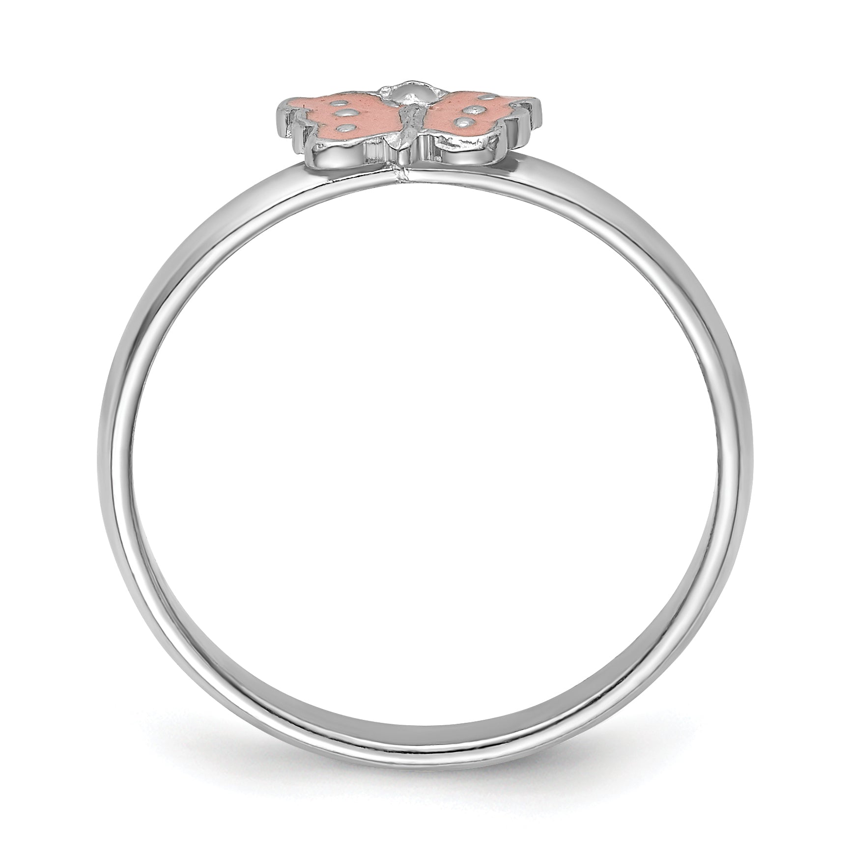 Sterling Silver RH-plated Polished Pink Enameled Butterfly Children's Ring Secondary image