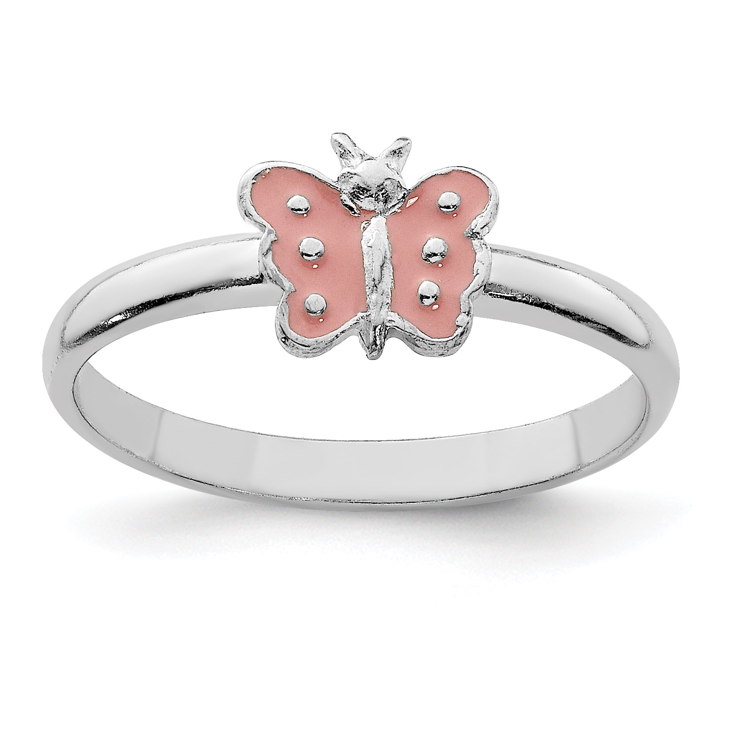 Sterling Silver RH-plated Polished Pink Enameled Butterfly Children's Ring Main image
