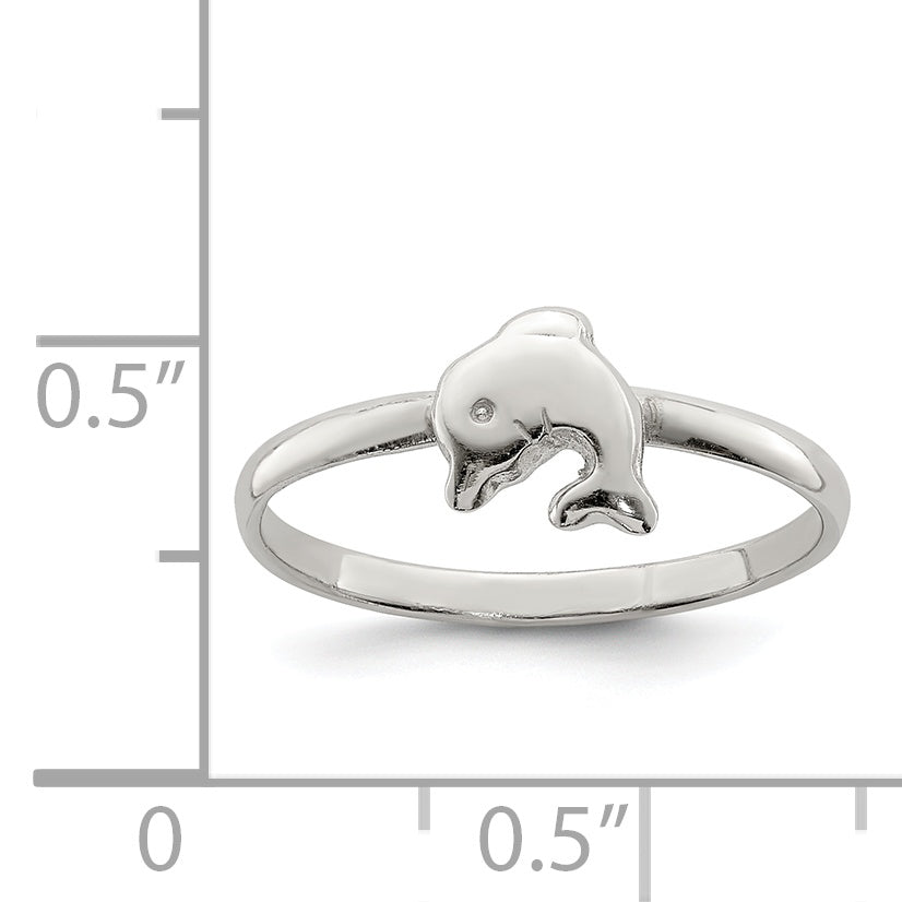 Sterling Silver Rhodium-plated Polished Dolphin Children's Ring