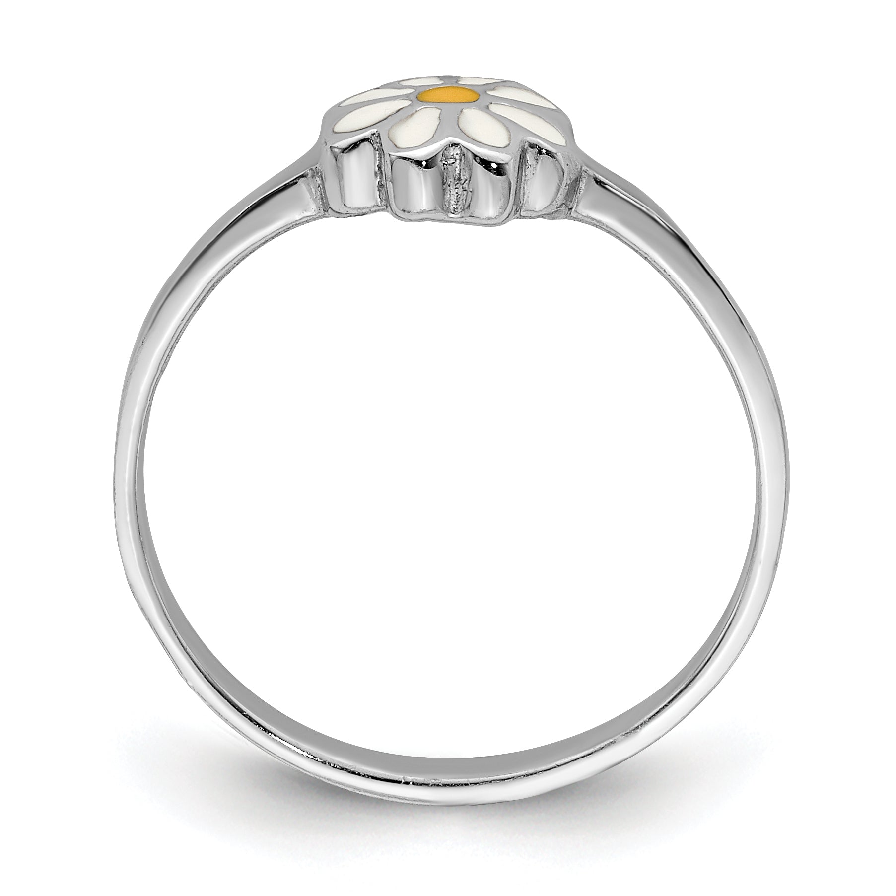 Sterling Silver RH-plated White & Yellow Enameled Daisy Children's Ring Secondary image